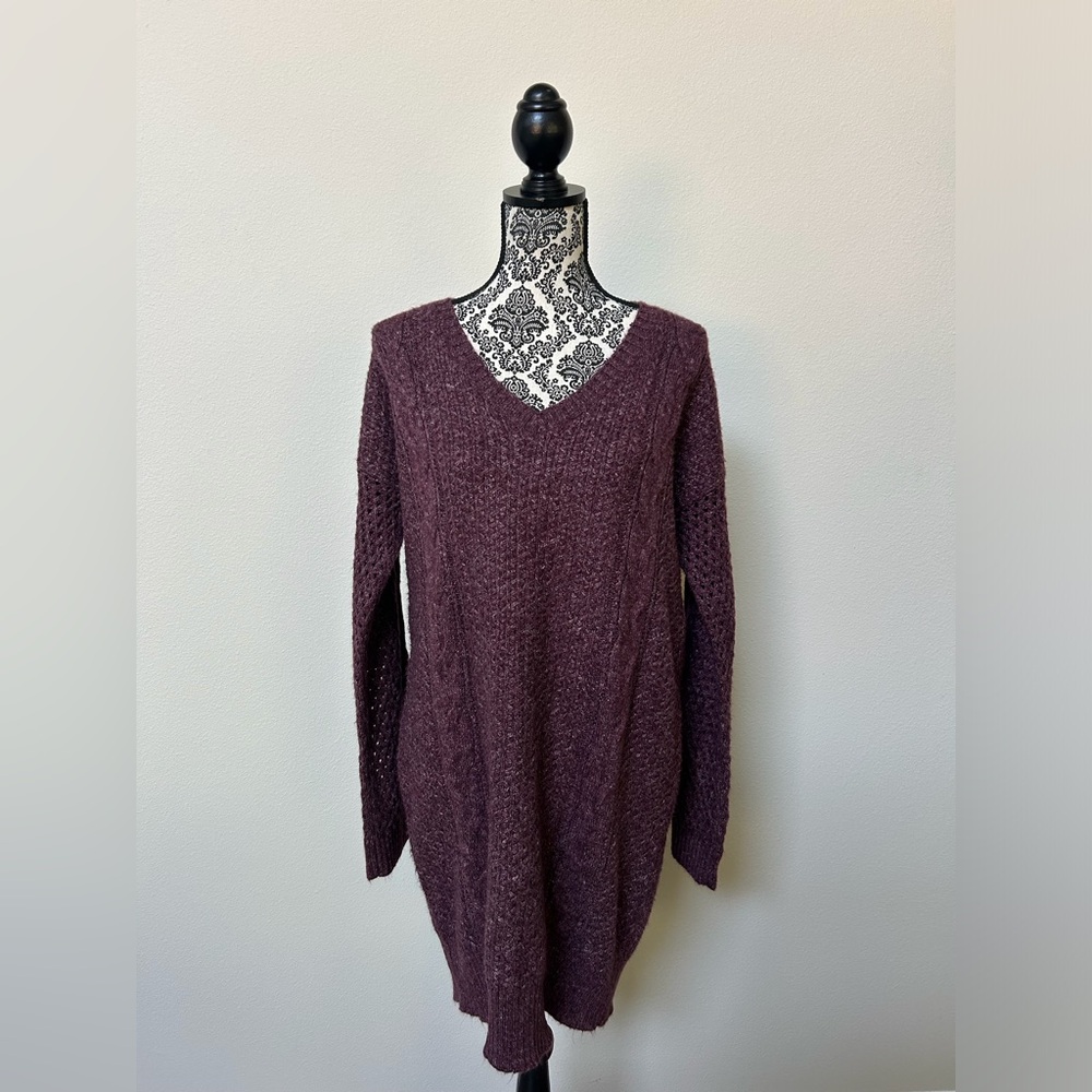 American Eagle Outfitters Maroon Knit Tunic V Neck Sweater XL